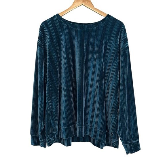 Women's 2X Teal Blue Soft Cozy Relaxed Long Sleeve Sport Stretch PLUS Sweater - Picture 1 of 4